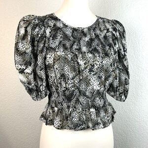 Free People Women's Snake Printed Smocked Crop Top Black  Size Small